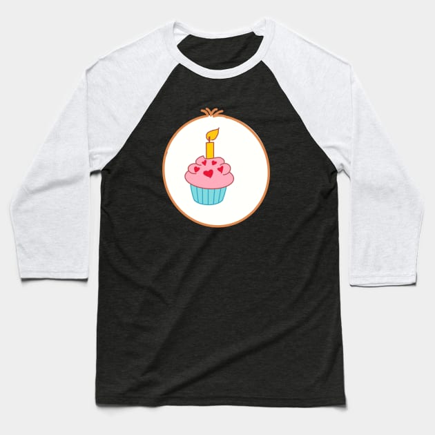 Pink cupcake - Birthday Bear symbol Baseball T-Shirt by tailspalette